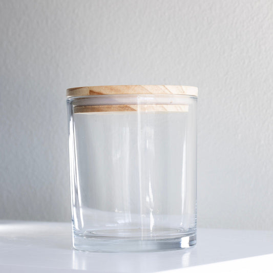 Clear Glass Refill Vessel. Thick Glass Candle Jar. Empty Glass Jar and Wood Lid. Refill Collection. Sustainable Candle Collection. Refill Candle. Catalyst Candle Company, LLC
